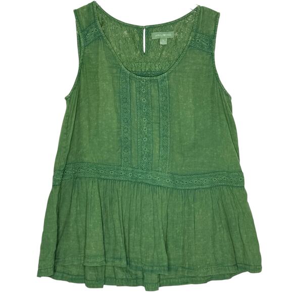 April Cornell S Womens 100% Cotton Washed Green Sleeveless Top Floral Lace - Picture 1 of 9